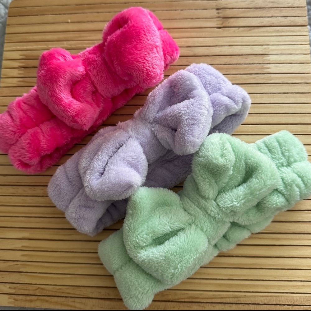 Plush Women Headband Set - Pink, Purple, and Green